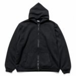 A.PRESSE Zip Hoodie in premium heavyweight cotton featuring a full-zip front, adjustable drawstring hood, ribbed cuffs and hem, and a vintage-inspired relaxed fit for everyday casual wear.