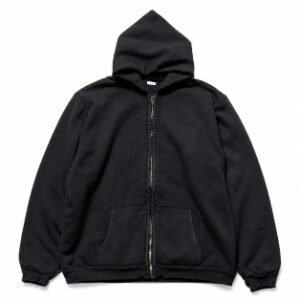 A.PRESSE Zip Hoodie in premium heavyweight cotton featuring a full-zip front, adjustable drawstring hood, ribbed cuffs and hem, and a vintage-inspired relaxed fit for everyday casual wear.