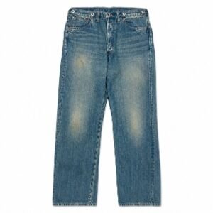 A.PRESSE Vintage Denim Pants in classic washed blue denim with a straight-leg fit, five-pocket design, and authentic vintage-inspired detailing for a timeless casual look.