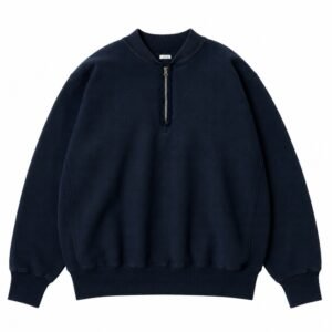 A.PRESSE Half Zip Rib Collar Sweatshirt premium vintage streetwear pullover with relaxed fit and ribbed collar detail.