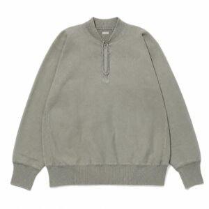 A.PRESSE Vintage Half Zip Rib Collar Sweatshirt Gray premium men's streetwear pullover with vintage-inspired design and rib collar styling.