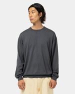 A.PRESSE Wool Cotton High Gauge Crew Neck Sweatshirt Gray