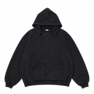 A.PRESSE Attached Hood Sweat Parka Black premium cotton hooded sweatshirt for men with relaxed streetwear fit and attached hood