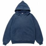 A.PRESSE Attached Hood Sweat Parka blue premium heavyweight fleece streetwear hoodie with attached hood and relaxed fit for everyday wear.