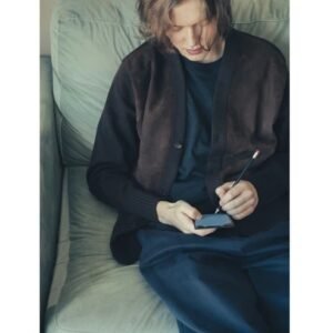 A.PRESSE Cashmere Leather Combination Cardigan