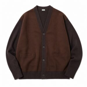 A.PRESSE Cashmere Leather Combination Cardigan Black premium men's cashmere cardigan with leather trim for luxury streetwear styling.
