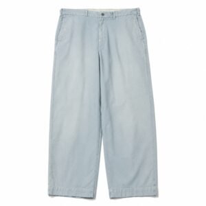 A.PRESSE Indigo Pin Check Work Pants in premium indigo pin check fabric with relaxed straight-leg fit for modern streetwear and everyday wear.