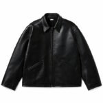 A.PRESSE leather Sports Jacket black premium men's leather streetwear jacket with classic sportswear silhouette and luxury finish