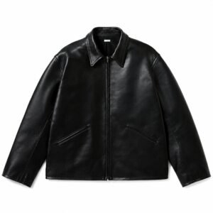 A.PRESSE leather Sports Jacket black premium men's leather streetwear jacket with classic sportswear silhouette and luxury finish