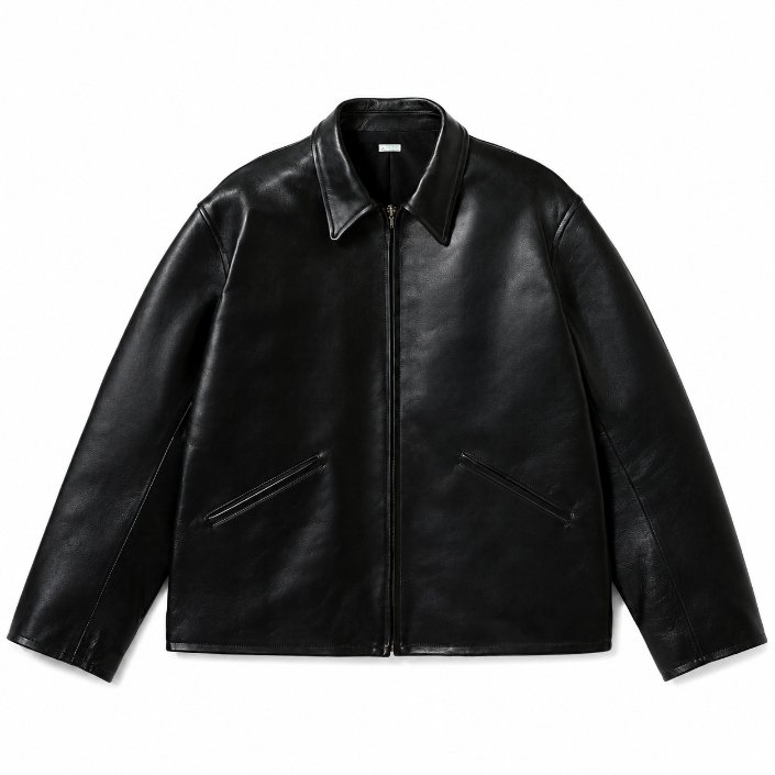 A.PRESSE Leather Sports Jacket Black A.PRESSE leather Sports Jacket black premium men's leather streetwear jacket with classic sportswear silhouette and luxury finish