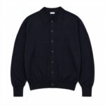 A.PRESSE Polo Collar Cardigan premium men's knit cardigan with polo collar in modern streetwear style, soft breathable fabric, front view.