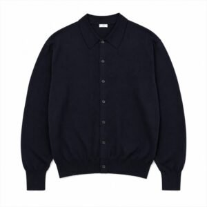 A.PRESSE Polo Collar Cardigan premium men's knit cardigan with polo collar in modern streetwear style, soft breathable fabric, front view.