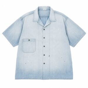 A.PRESSE Vintage Chambray S/S Shirt Bleach men's premium short sleeve chambray shirt with vintage washed finish and relaxed streetwear fit