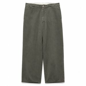 A.PRESSE Vintage Black Chambray Work Pants in washed black chambray fabric with relaxed fit and premium workwear-inspired design.
