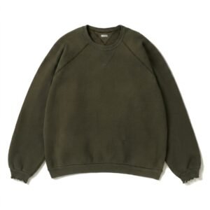 A.PRESSE Vintage Double V Sweatshirt Olive premium cotton fleece crewneck sweatshirt with vintage streetwear design and relaxed fit.