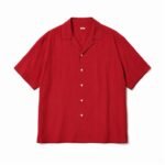 A.PRESSE Vintage S/S Open Collar Shirt Red premium men's short sleeve vintage streetwear shirt with relaxed open collar design on white background