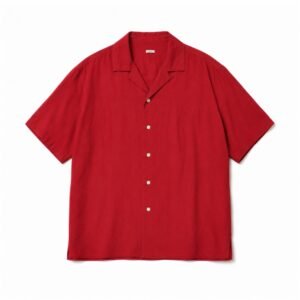 A.PRESSE Vintage S/S Open Collar Shirt Red premium men's short sleeve vintage streetwear shirt with relaxed open collar design on white background