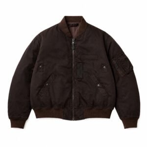 A.PRESSE Vintage Silk Flight Jacket Brown premium silk blend men's streetwear bomber jacket with vintage-inspired design