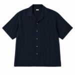A.PRESSE Vintage Silk S/S Open Collar Shirt premium men's silk short sleeve open collar streetwear shirt in navy blue