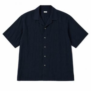 A.PRESSE Vintage Silk S/S Open Collar Shirt premium men's silk short sleeve open collar streetwear shirt in navy blue