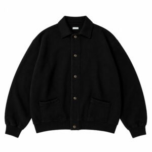 A.PRESSE Vintage Sweat Cardigan Black premium cotton streetwear cardigan for men featuring relaxed fit and vintage-inspired design.