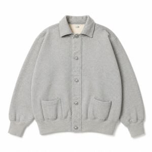 A.PRESSE Vintage Sweat Cardigan Gray premium cotton fleece streetwear cardigan with relaxed fit and vintage-inspired design.