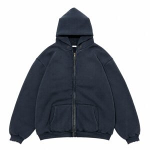 A.PRESSE Vintage US Navy Zip Hoodie in premium navy cotton with full zip closure and vintage-inspired streetwear design for men.