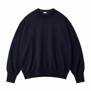 A.PRESSE wool knit crew neck sweater navy premium men's wool crew neck knit sweater front view for streetwear styling