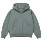 A.PRESSE Half-Zip Hoodie Sage Green premium heavyweight cotton streetwear hoodie for men with relaxed fit and vintage design.