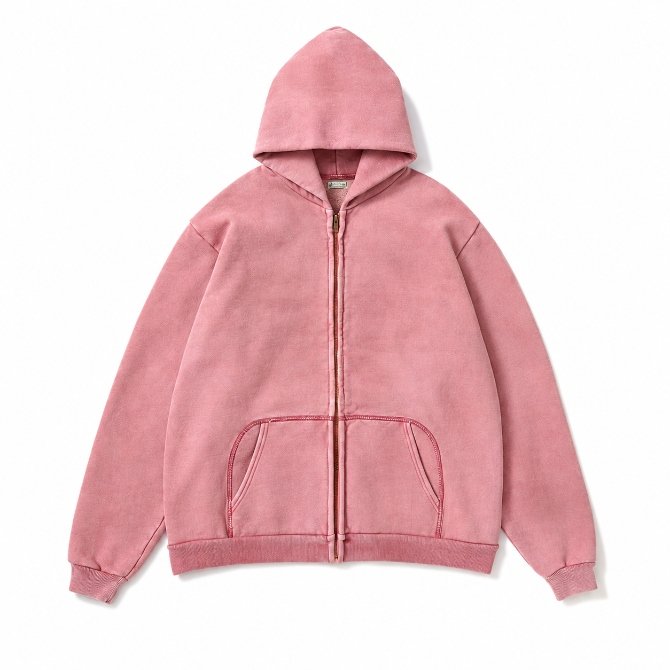 A.PRESSE Vintage Zip Sweat Hoodie Pink A.PRESSE Vintage Zip Sweat Hoodie Pink front view