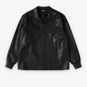 A.PRESSE Men's Leather Open Collar Shirt